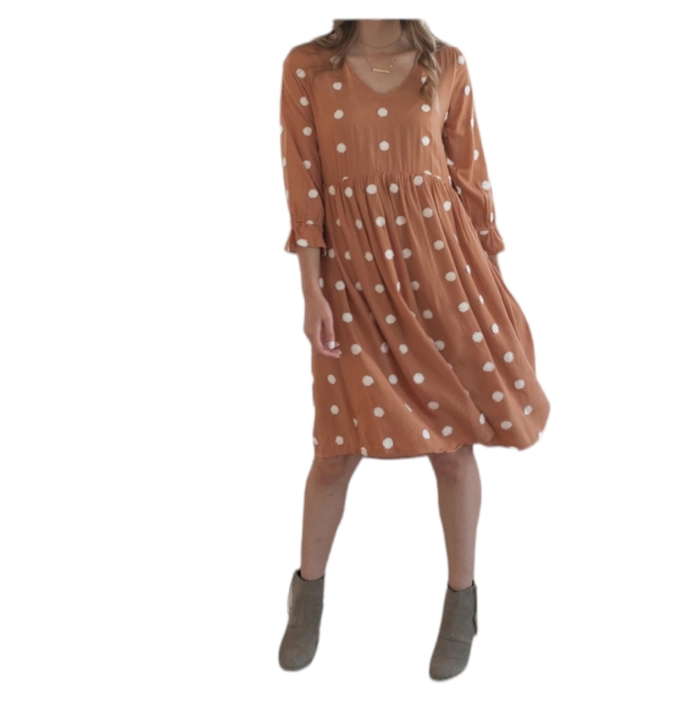 Polagram polka dot pumpkin peachy dress